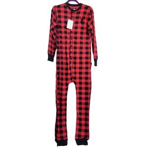 Silver Lilly Oh Deer Buffalo Plaid Pajama Drop Seat Union Suit Size M NWT‎